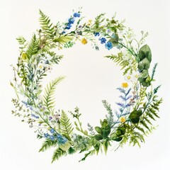 Botanical Elegance: Watercolor Floral Wreath for Wedding Invitation and Vintage Design
