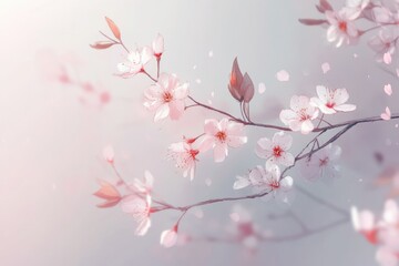 Fototapeta premium Delicate Sakura Blossom Watercolor Painting on White Background
