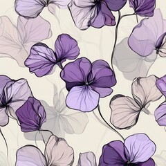 Hand-drawn Viola Tricolor Floral Pattern: Blossoming Nature in Vibrant Shades