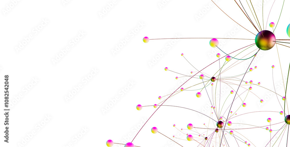 Poster Multi color connected lines and dots network 3d illustration