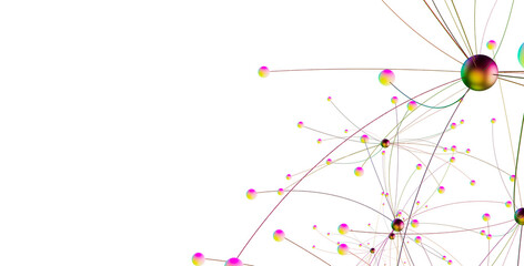 Multi color connected lines and dots network 3d illustration