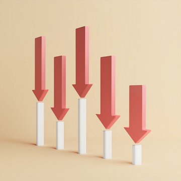 Graphical representation of decreasing trends with arrow shapes on a soft background.