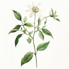 Obraz premium Passiflora Bloom. Exotic Passion Flower Watercolor Illustration with Herbal Leaves on White Background