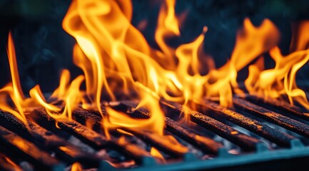Close-up of flames on an unlit grill 
