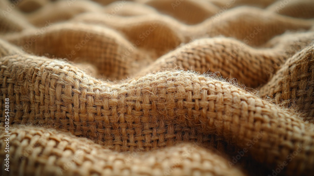 Poster the photograph captures a detailed close-up of burlap fabric, highlighting its intricate weaving and