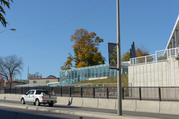 Naklejka premium exterior of Mount Dennis LRT Station (facing Eglinton Avenue West) near Weston Road part of the Eglinton Crosstown LRT line (still incomplete) in Toronto's west end