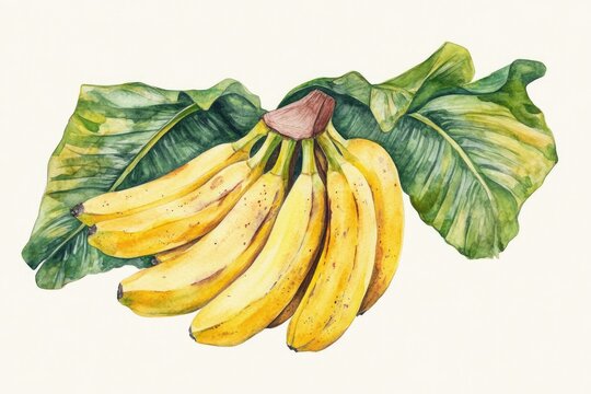 watercolor bananas with green leaves clip art preview