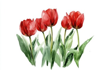 Fototapeta premium Vibrant Tulip Bouquet - Hand-Drawn Watercolor Flowers for Romantic Occasions