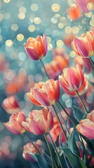 Fototapeta premium vivid bokeh background Tulip Field in Spring, ultra high definition image, photorealistic, 8k, generative ai