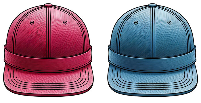 A baseball cap set blue and red on a transparent background