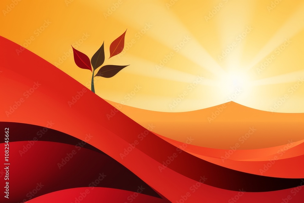 Poster minimalist abstract nature leaf or flower in two harmonious colors with text space