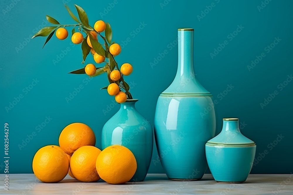Poster minimalist still life with monochromatic objects and solid background for artistic elegance
