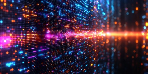 Naklejka premium interactive digital display wall with vibrant, pixelated colors and light effects, creating the illusion that it's glowing from within.