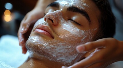 Man enjoying a rejuvenating galvanic facial treatment at a spa in the afternoon