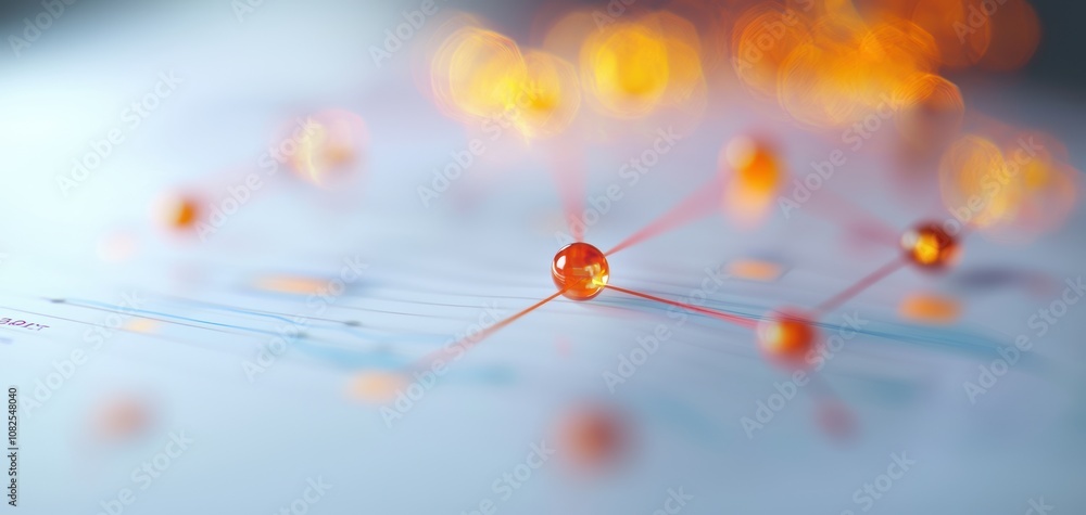 Poster Supply chain security risks concept. A close-up image showcasing a network of glowing orange dots connected by lines, symbolizing data, connectivity, and technological relationships.
