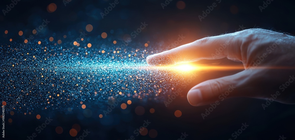 Leinwandbilder supply chain security risks concept. a hand reaching towards a glowing point, surrounded by sparklin