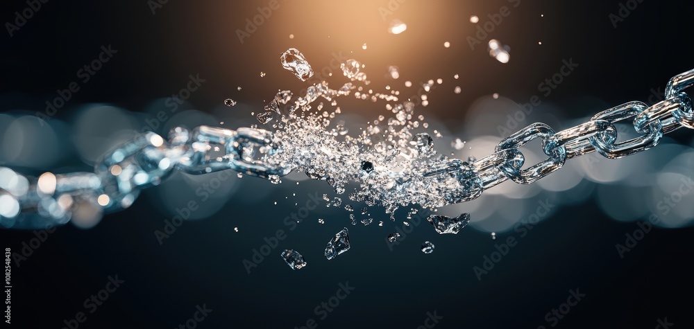 Poster Supply chain security risks concept. A dynamic splash of water droplets illuminated against a dark background, creating a vivid display of motion and light.