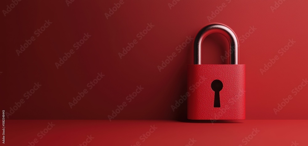 Poster supply chain security risks concept. a shiny red padlock on a red background, symbolizing security, 