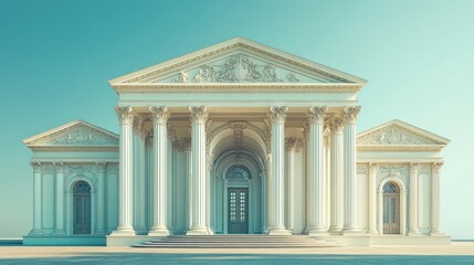 Obraz premium A grand neoclassical building with columns and intricate details.