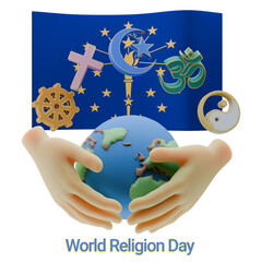 Iconic 3D renders of World Religion Day with Indiana Flags