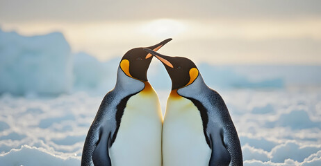 Penguins courting in the arctic wildlife photography scenic view love and affection