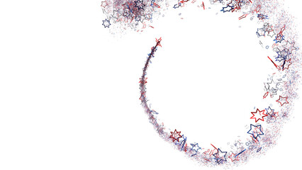 White banner with colorful stars.