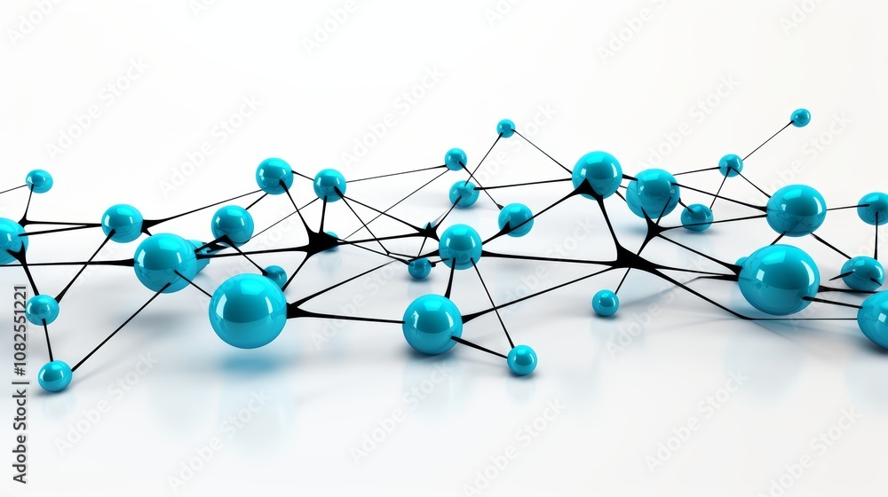 Poster abstract network diagram interconnected lines and nodes in shades of blue on a white background