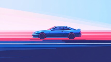 Fototapeta premium Blue car on red road