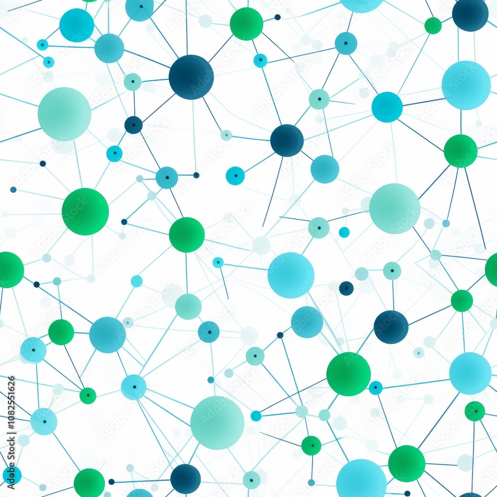 Poster abstract network diagram with connecting nodes and lines in shades of blue on white background