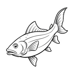 halibut fish design, labeled line art vector silhouette illustration.