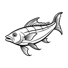 halibut fish design, labeled line art vector silhouette illustration.