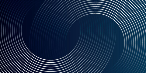 Abstract blue glowing geometric lines on dark blue background. Modern shiny blue circle lines pattern. Futuristic technology concept. Suit for cover, poster, banner, header, website