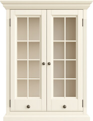 Obraz premium A sleek, white cabinet featuring glass-paneled doors, designed for stylish storage and display.