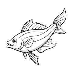 halibut fish design, labeled line art vector silhouette illustration.