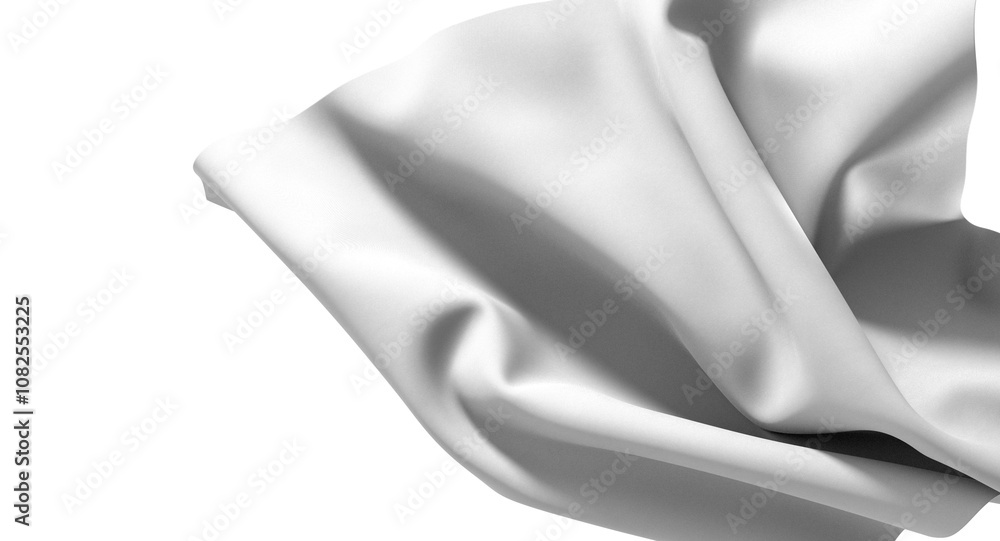 Poster A close-up image of white fabric with a smooth texture and soft folds. The fabric is lit from above, creating subtle shadows and highlights.