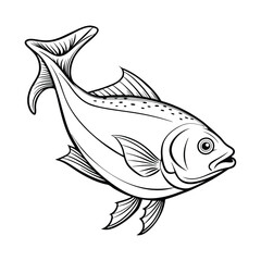 halibut fish design, labeled line art vector silhouette illustration.
