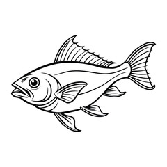 halibut fish design, labeled line art vector silhouette illustration.