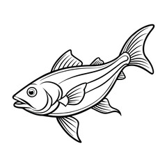 halibut fish design, labeled line art vector silhouette illustration.