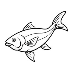 halibut fish design, labeled line art vector silhouette illustration.