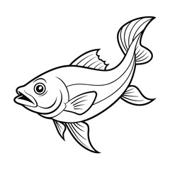 halibut fish design, labeled line art vector silhouette illustration.