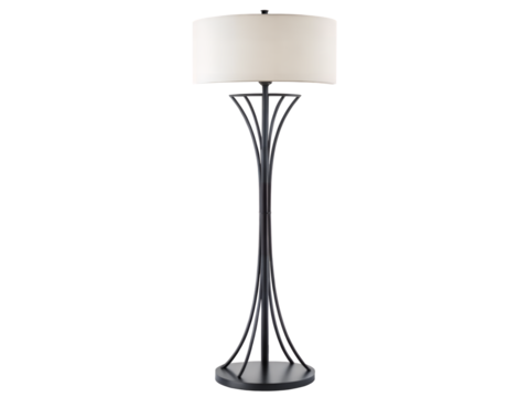 モダンなブラックメタルフロアランプ | Modern Black Metal Floor Lamp with Fabric Shade