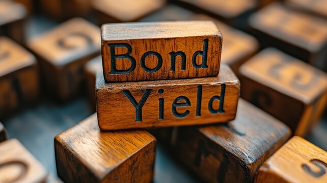 Closeup of wooden text blocks displaying bond yield business environment financial concept standard viewpoint