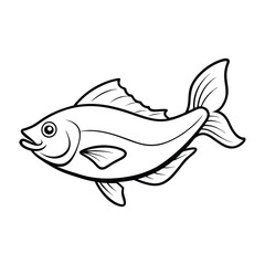 halibut fish design, labeled line art vector silhouette illustration.