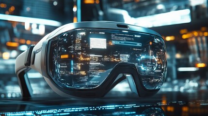 Futuristic CGI concept of virtual reality simulator glasses with advanced technology and immersive digital interface