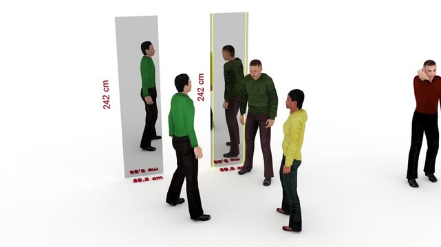 people speak near mirrors on white bg