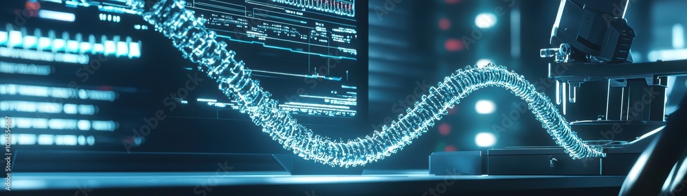 Poster ai-driven genetic research laboratory setting holographic dna visualization high-tech environment ma