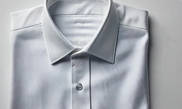 Elegant White Dress Shirt Laid Flat on a Light Background with Smooth Fabric Texture and Neatly Folded Collars for Professional Fashion Photography