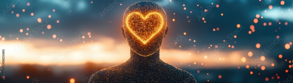 Poster ai visualization of heart shape analyzing emotions in abstract digital environment