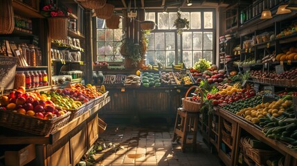 Obraz premium A Bright and Colorful Grocery Store Filled with Fresh Fruits and Vegetables