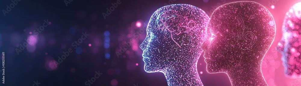 Poster emotional ai interaction with virtual humans digital space visual representation futuristic environm